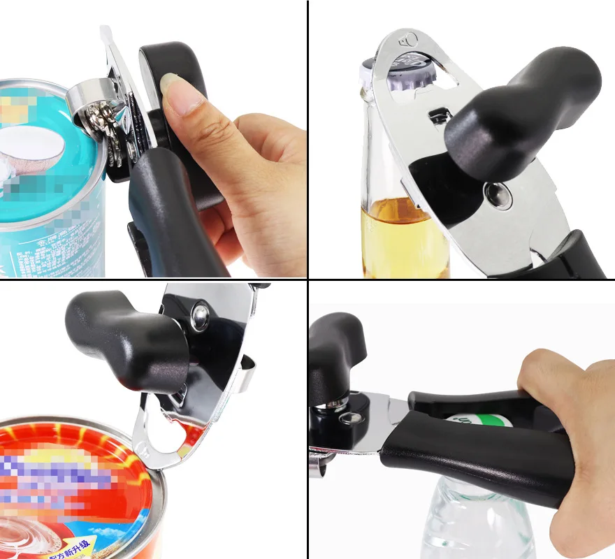 Stainless Steel Four-in-One Opener: Manual Can Opener, Screw Cap Bottle Opener, Multifunctional Kitchen Tool