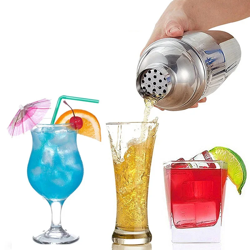 6 in 1 Stainless Steel Cocktail Shaker Set Mixer Wine Martini Boston Shaker for Bartender Drink Party Bar  Tools 550/750ML