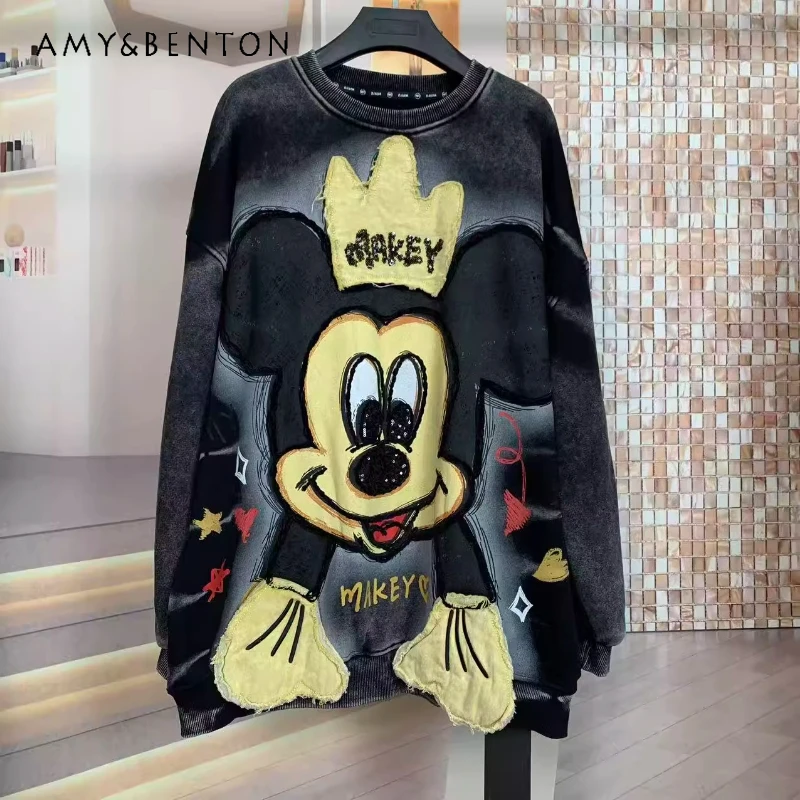 

New Autumn Winter Fleece Crown Cartoon Age-Reducing Loose Fashion Thickened Crew Neck Sweatshirt Top Long-sleeves O-neck Hoodies