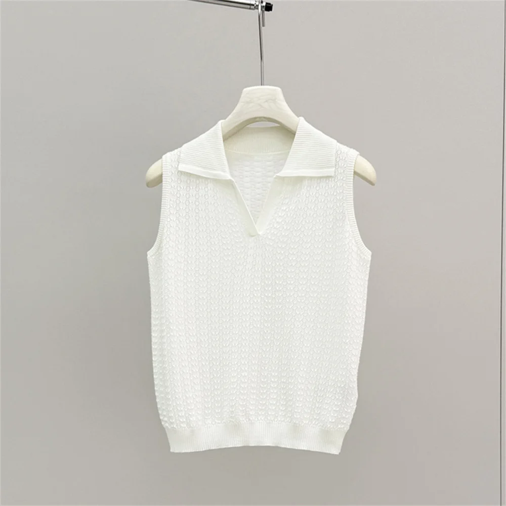 

Women Collarless Sleeveless Elegant Knitted Vest Slimming Versatile Top
