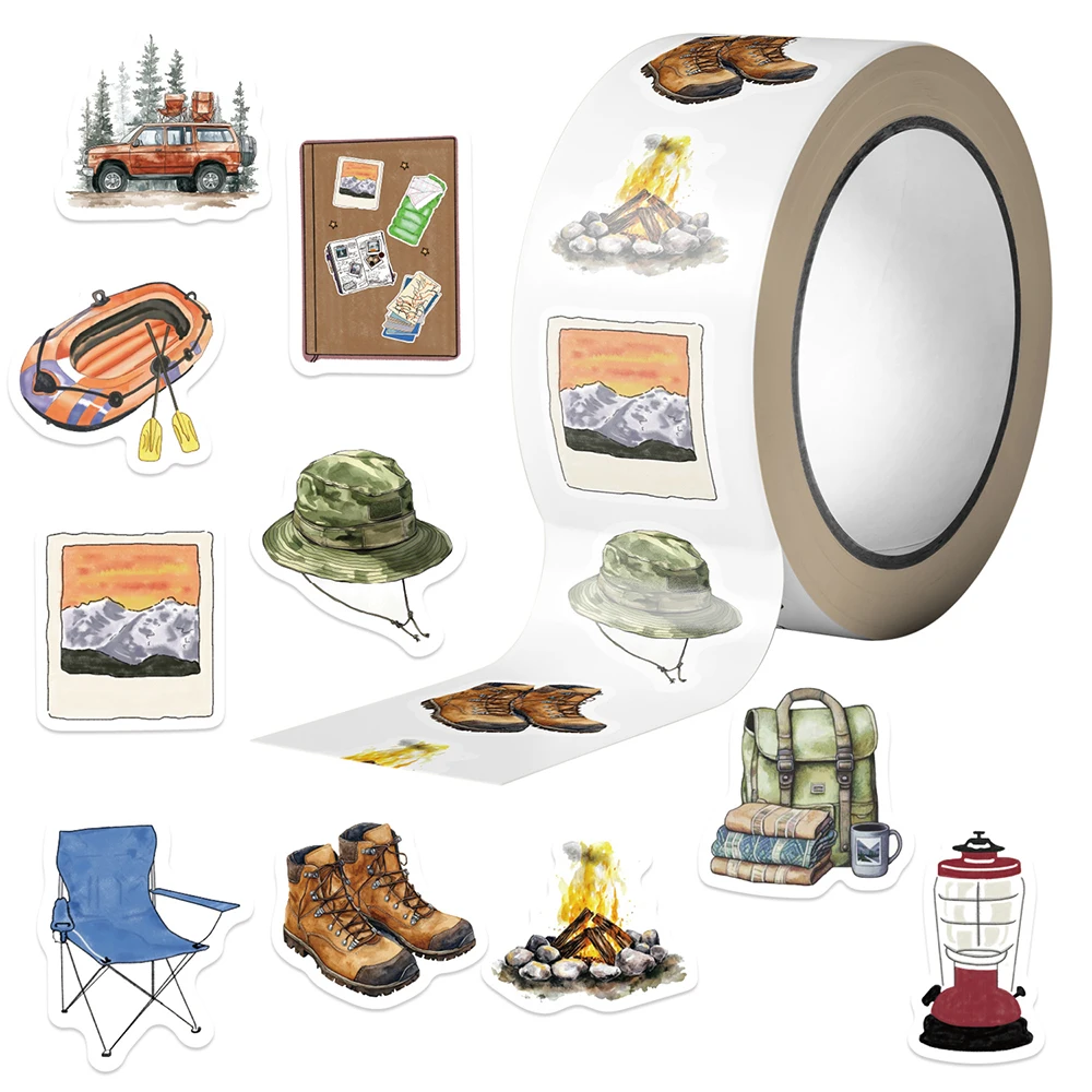 

500pcs/Roll Outdoor Travel Hiking Camping Stickers Funny Cartoon Sealing Decals Decoration DIY Notebook Phone Waterproof Sticker
