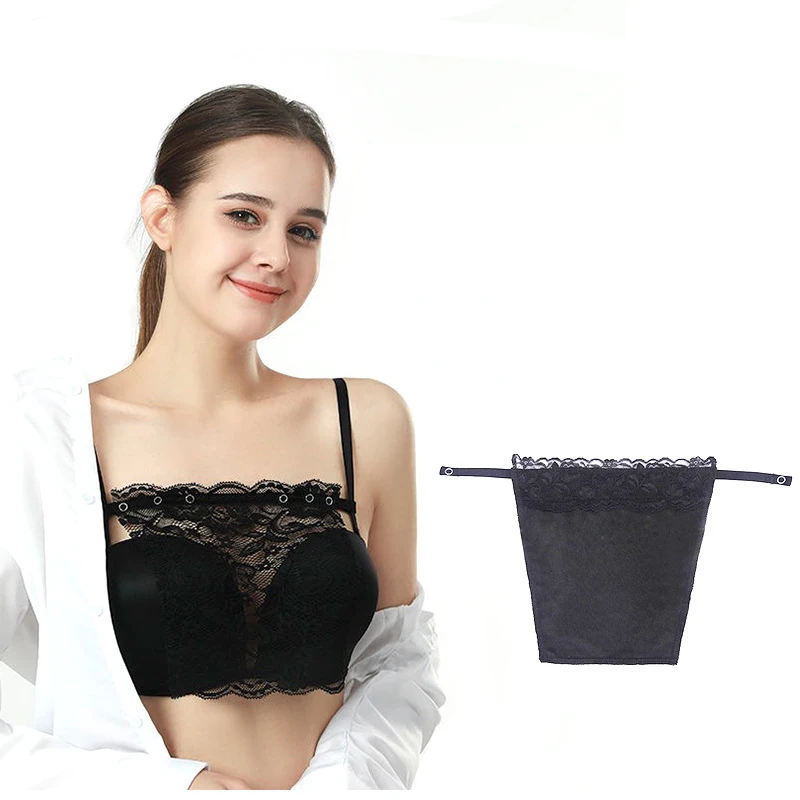 

New Silk Tube Bra With Elastic Band Women Quick Easy Clip-on Lace Mock Camisole Bra Insert Wrapped Chest Overlay Modesty Panel