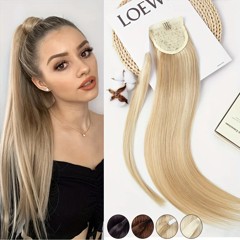 

Заколка для наращивания человеческих волос на заколке, настоящие волосы Remy, обертывание вокруг шиньона, натуральный черный, коричневый, светлый, на заколке, высокий хвост