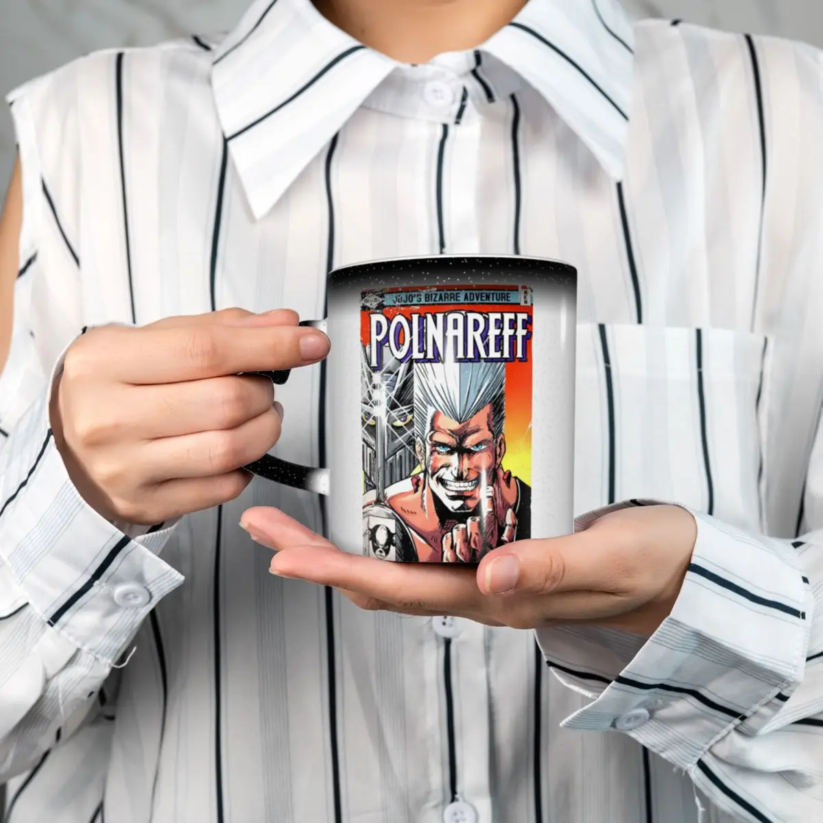 Jojos Bizarre Adventure Polnareff Mug Funny Ceramic Coffee Cups Tea Mugs Milk Cup Drinkware Gift for Woman Man