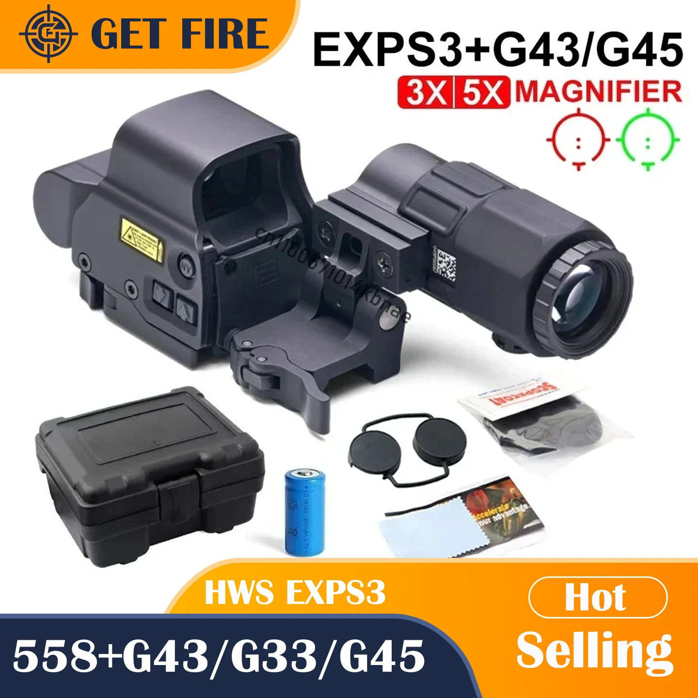 

HWS EXPS3 Holographic Red Dot Sight 558+G43/G33/G45 3X/5X STS Magnifier Hybrid Sight Combo Rifle Scope for 20mm Rail