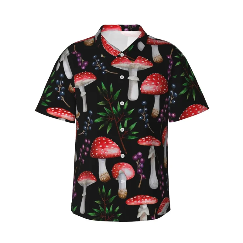 Cool Hawaiian Men'S Shirts Forests Mushroom Print Short Sleeve Shirts Fashion Vacation Beach Women Kid Street Floral Tops Clothe