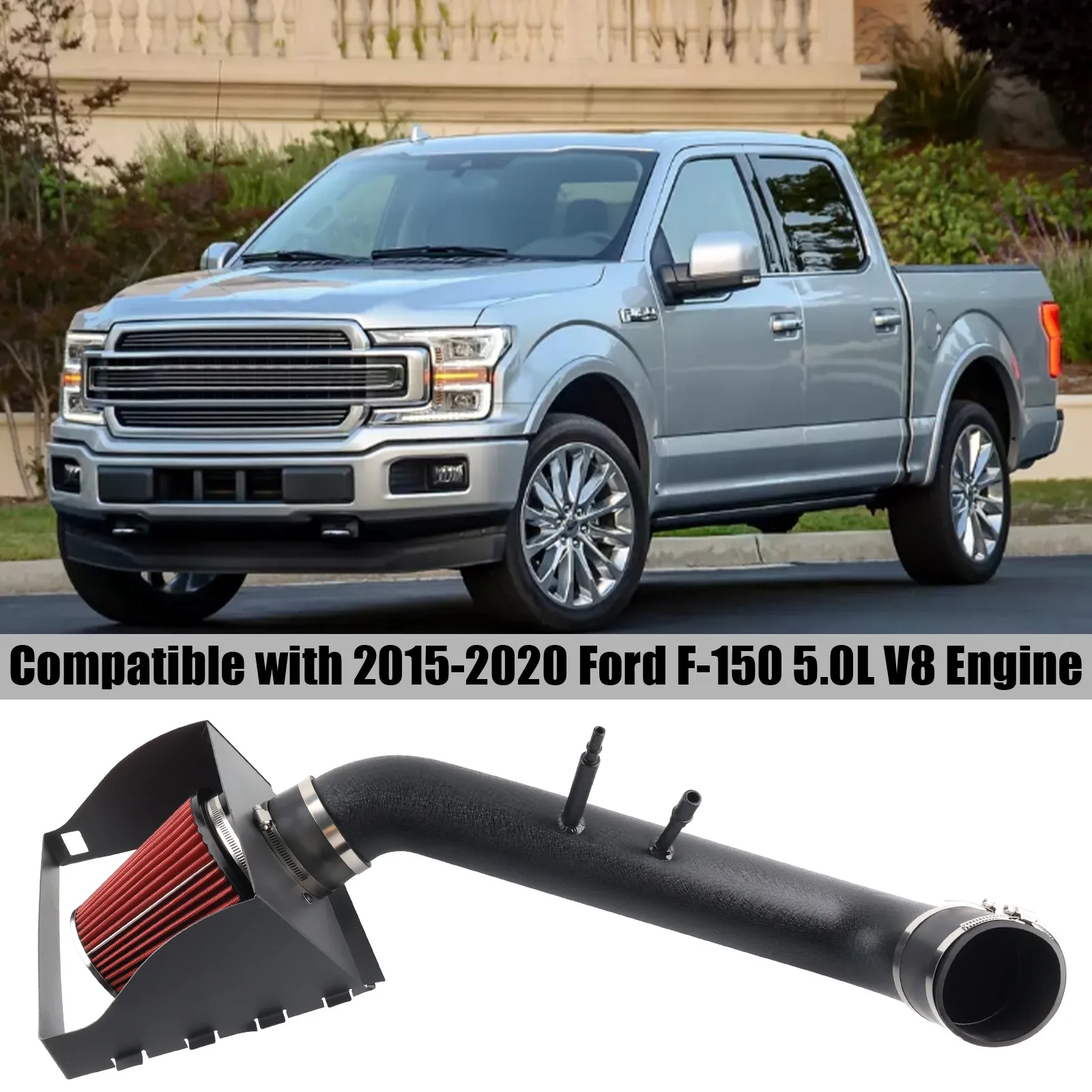 Air Intake Pipe Filter Heat Shield Aluminum For 2015-2020 Ford F-150 Model 5.0L V8 Engine Manual & Automatic Transmission