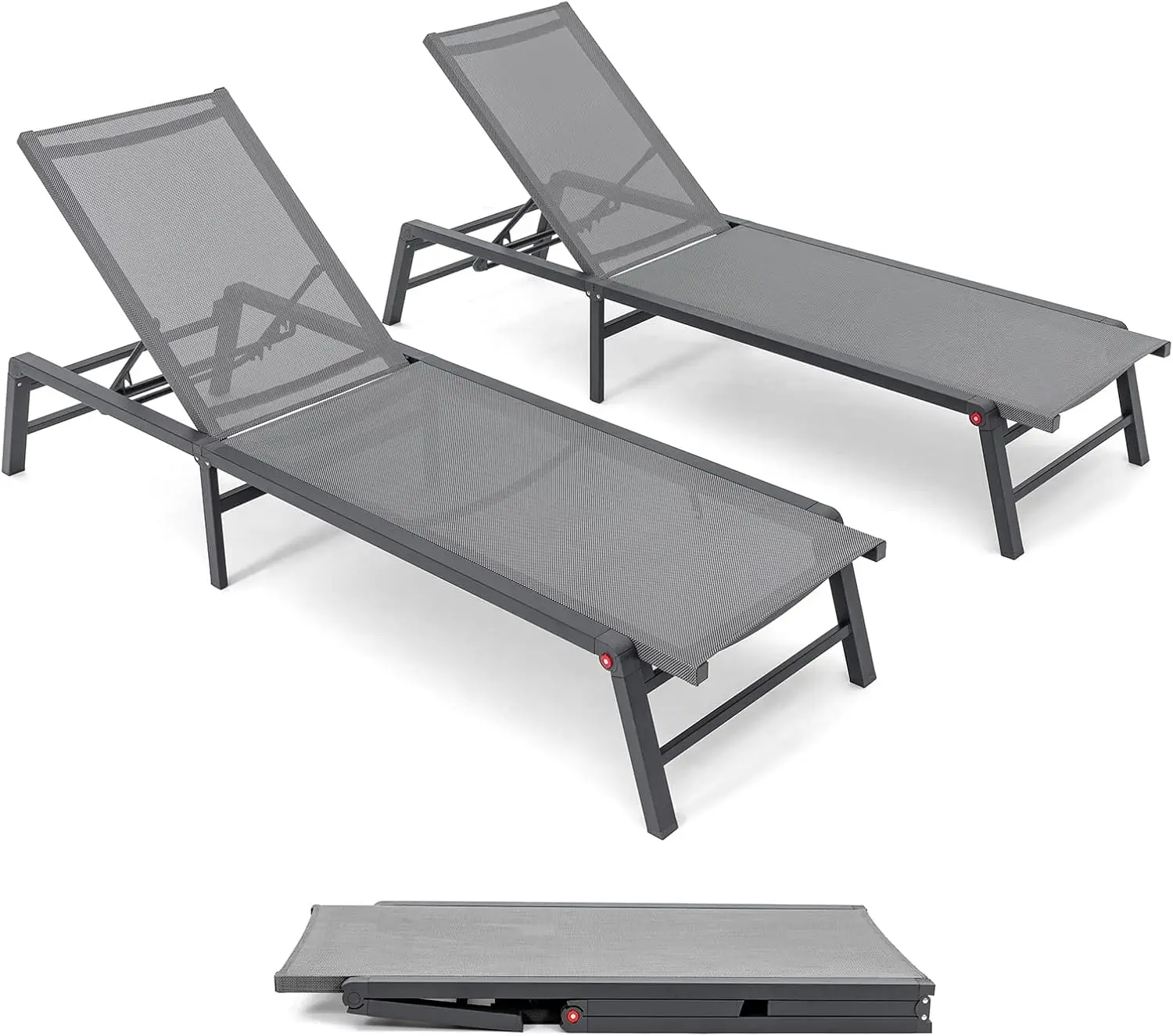 Chaise Lounge Outdoor, Assemble-Free Patio Chaise Lounge Chairs Set of 2, Pool Chaise Lounge for Sun Tanning Lay Flat P