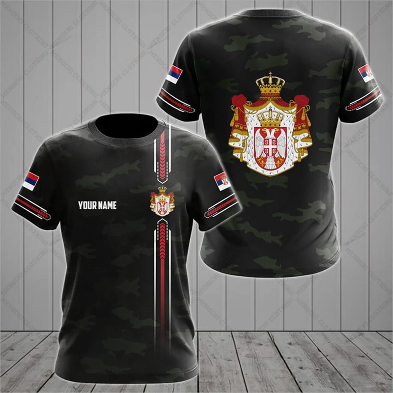 Custom Summer Casual Serbia Shield Graphic Camouflage T-shirts O-neck Men's Fashion E-Sports Jersey Loose Short Sleeve Pullover