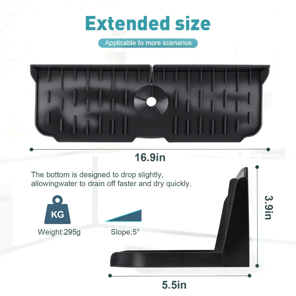 高品質16.9インチシンクスプラッシュガード5 °   ベベルシリコン蛇口マット 飛沫防止 多目的ドリップキャッチャー クリーニングツール