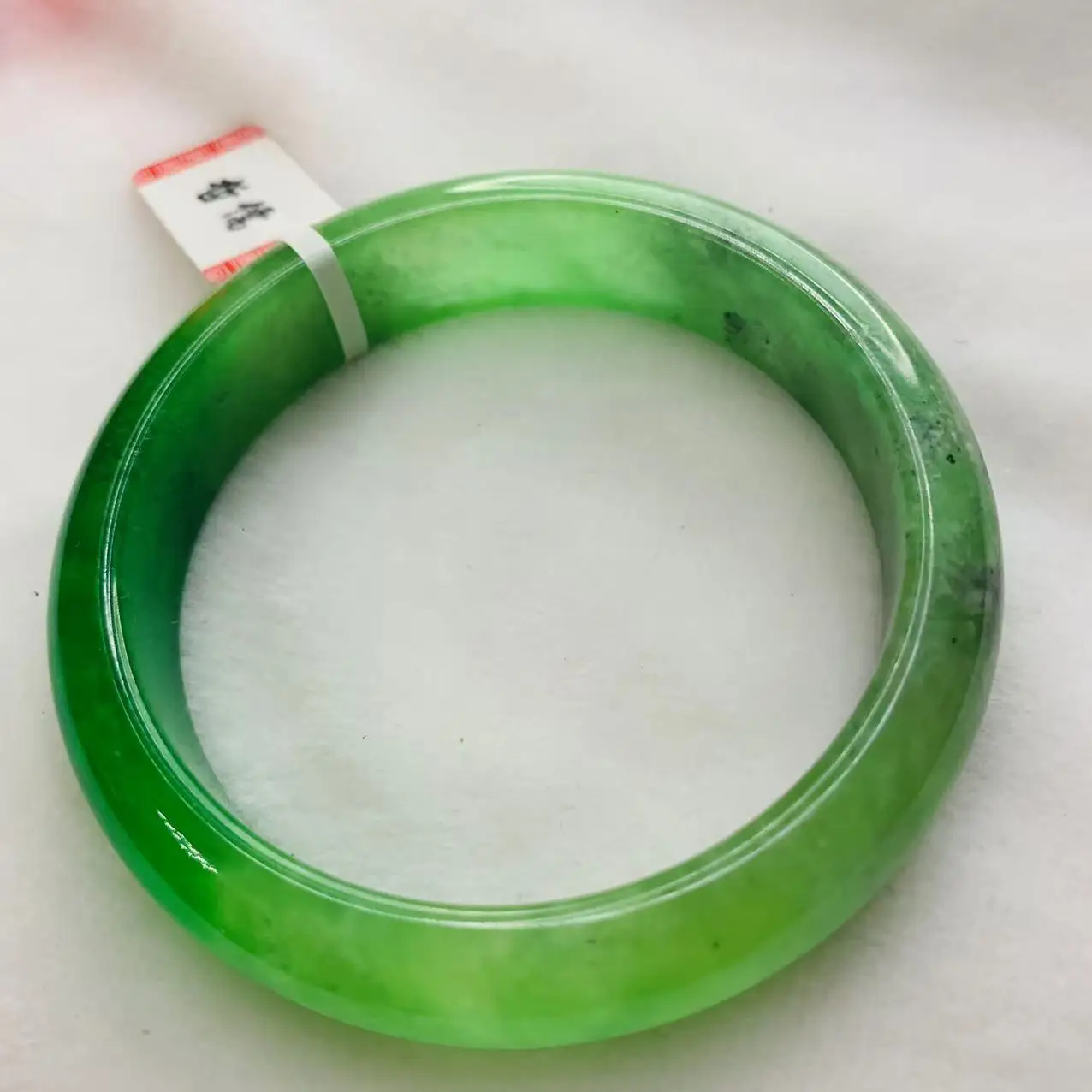 

One Object, One Picture, Zheru Jewelry, Natural Myanmar Jade, Green 58mm Bracelet
