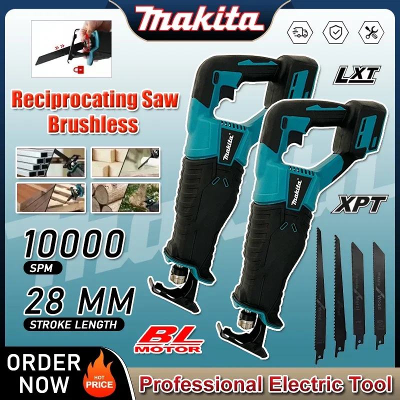 

Бесщеточная сабельная пила Makita, сабельная пила, портативные аккумуляторные электроинструменты с 4 пильными полотнами для батареи 18 В