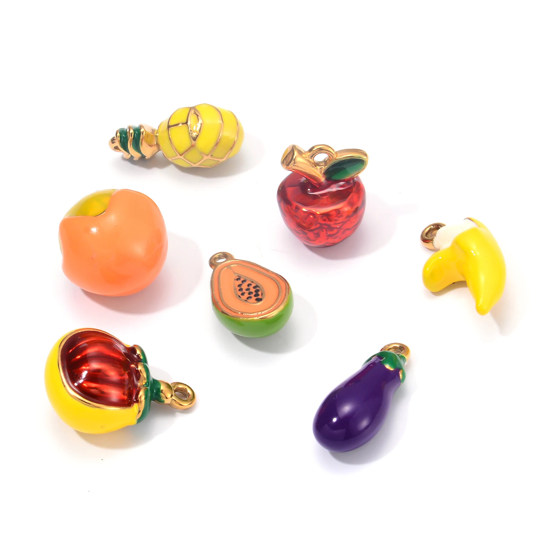 2 Stücke Obst Emaille Anhänger Banane Orange Ananas Papaya Apfel Edelstahl Zubehör DIY Halskette Armband Schmuck