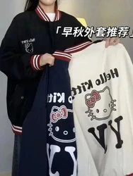 Sudadera con capucha de Hello Kitty para mujer, chaqueta negra Harajuku con cremallera, Tops de gran tamaño, regalo de cumpleaños para niña