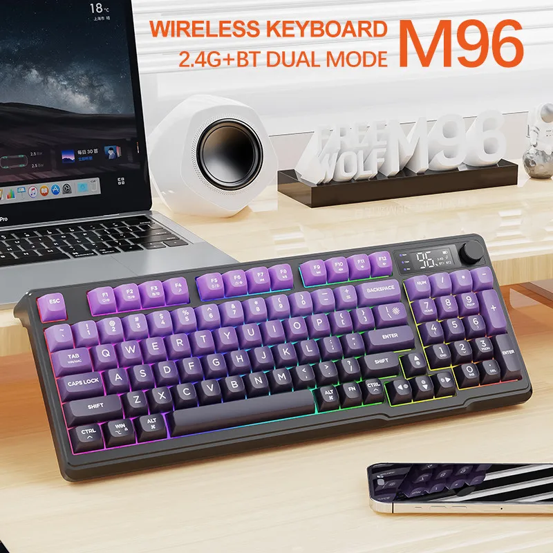 Teclado inalámbrico Free Wolf M96 - Modo dual (BT/2.4G) Teclas degradadas Pantalla OLED Batería de larga duración Compacto