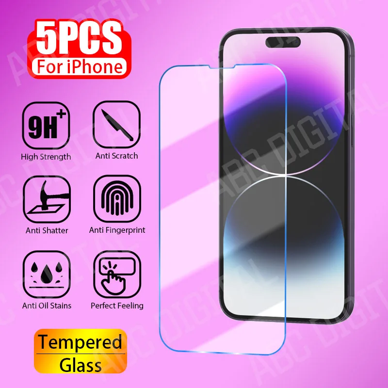 

5 шт. закаленное стекло для iPhone 17 16 15 14 13 12 11 Pro Xs Max Защитная пленка для экрана для iPhone Air 16 15 Plus 13 12 Mini XR SE 2022