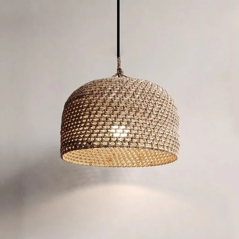 Vintage Hemp Rope Pendant Lights Southeast Asia Handmade Rattan Lamp Restaurant Dining Room Kitchen Home Decor Light Fixtures