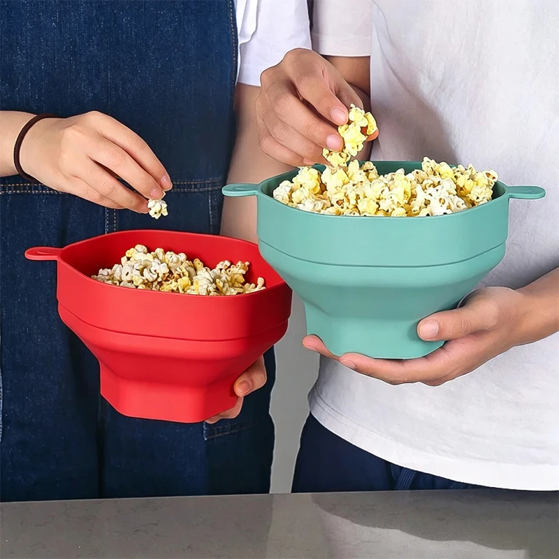 Silicone Microwave Popcorn Popper Collapsible Bowl with Lid Large Capacity Make Popcorn Bucket Bowl Kitchen Popcorn Baking Bowl