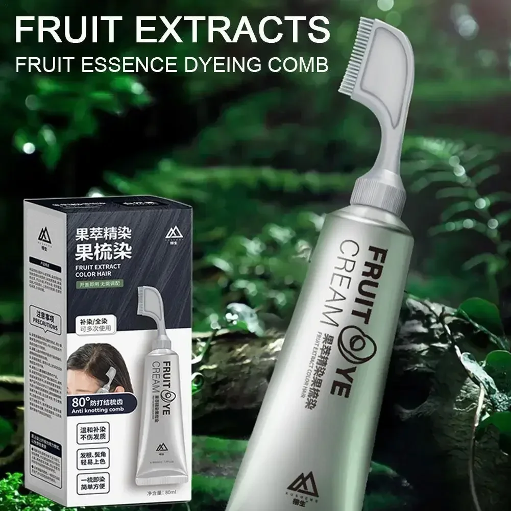 

2PCs 80ml Gray Hair Coverage Black Fruit Dyeing Cream Black Hair Dye Shampoo With Comb Natural Plant Instant Hair Dye Cream