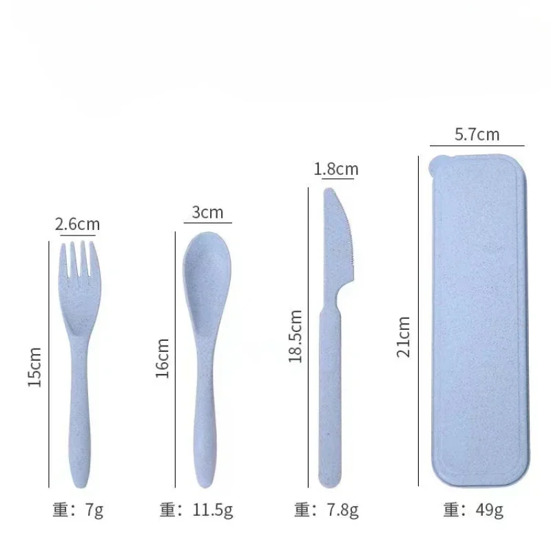 Colorful Wheat Straw Knife Fork Spoon Set with Storage Box Outdoor Camping Portable Plastic Tableware Student Lunch Cutlery Set