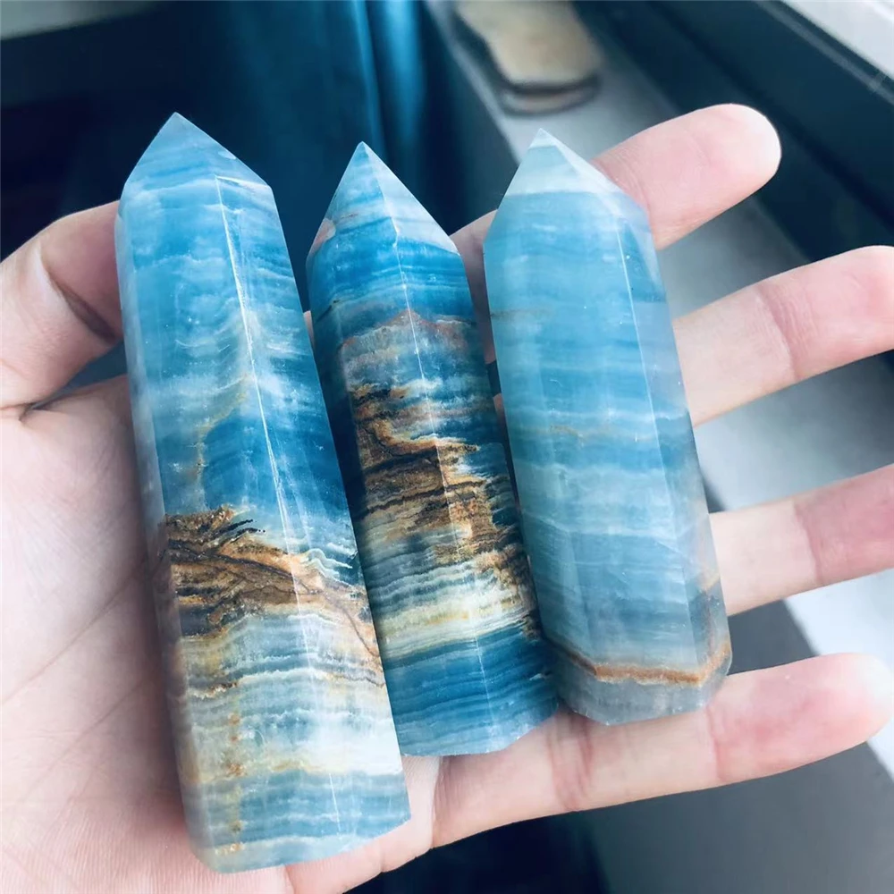 Bulk Wholesale Natural Crystal Wand Points Blue Onyx Point Healing Towers For Home Decoration