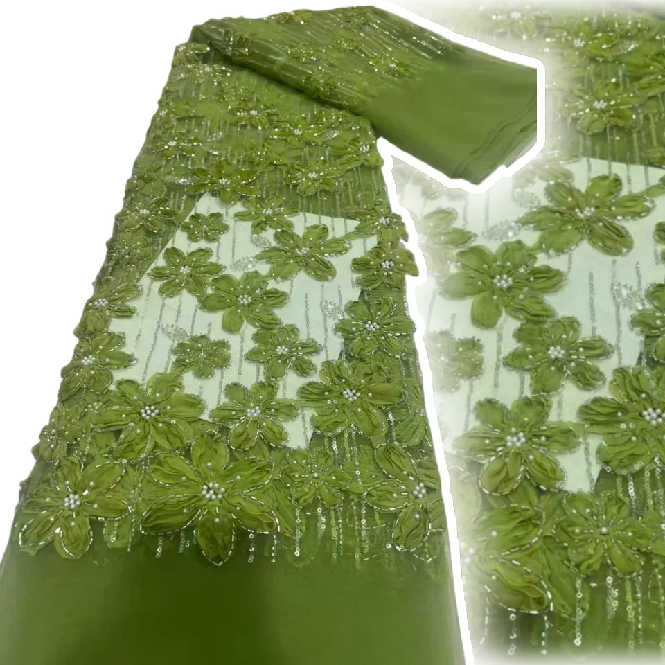 

African Sequins Beaded Lace Fabrics 2025 High Quality French Embroidery Beads Lace Fabric for Nigerian Wedding Sewing TP1726