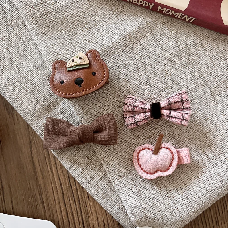 

Заколка для волос с тканевым бантом и кожаным кроликом, маленькая заколка-защелка, милые повседневные аксессуары для девочек