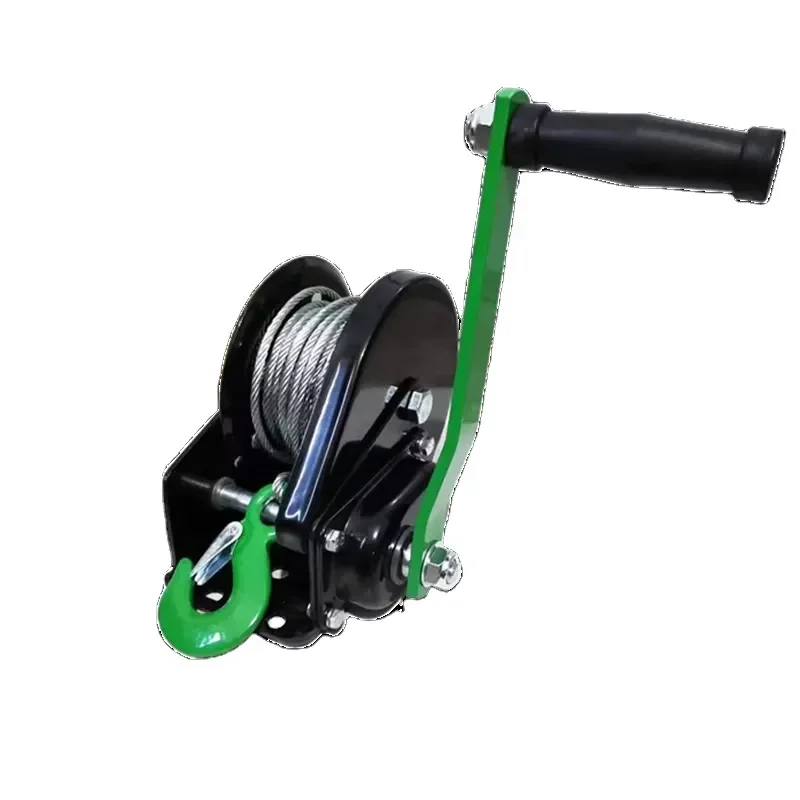 500kg Manual Hand Winch with 10m Wire Rope Self Locking Friction Brake Heavy Duty Lifting Tool Black Green Portable Gear