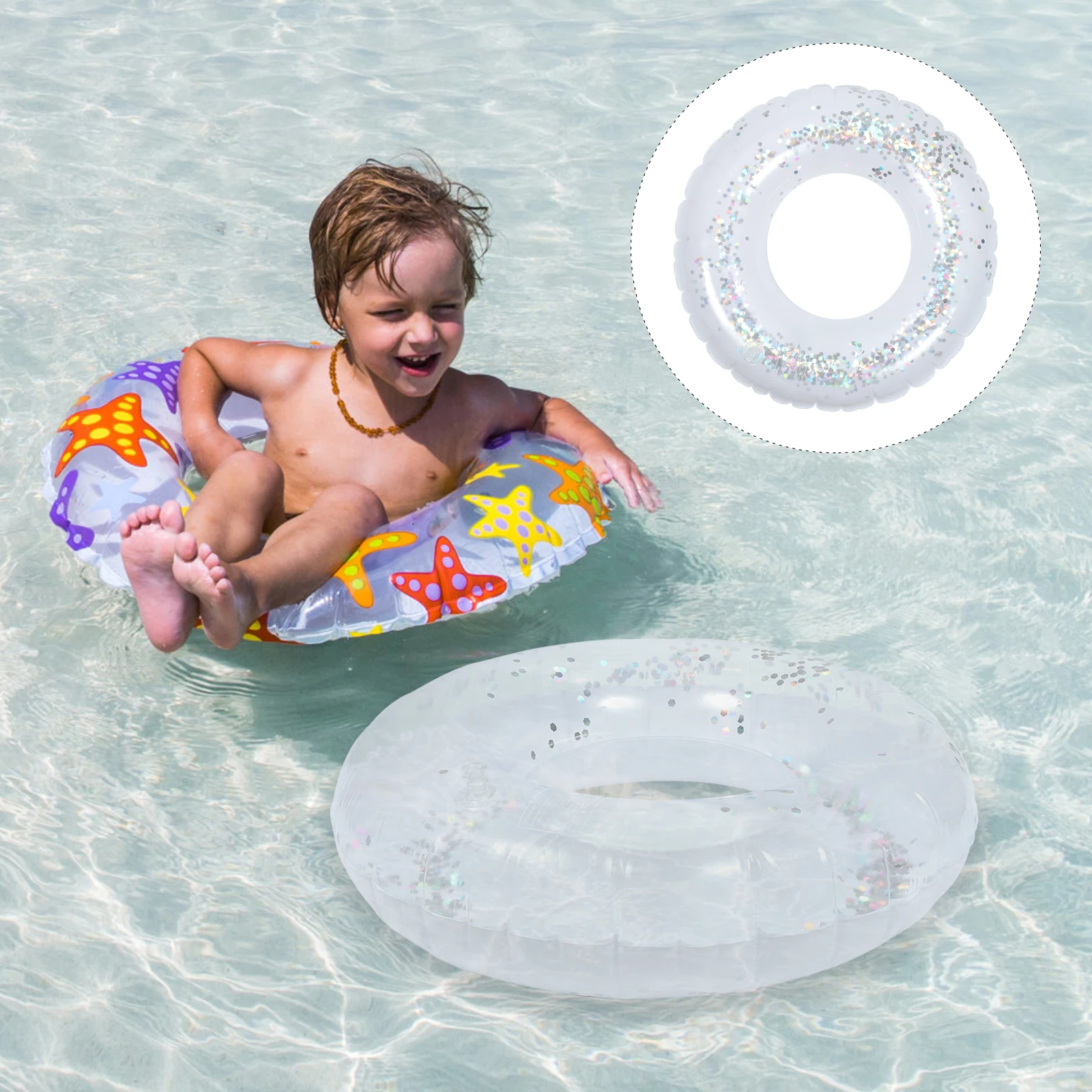 

Colorful 90Cm Pvc Inflatable Swimming Ring Transparent Floating Pool Accessory For Adults Sequins Design Anti Impact Wear