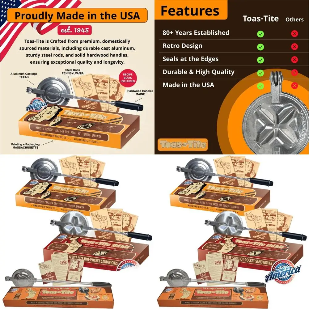 

3-Piece Sandwich & Panini Press | Portable Cast Iron Grill for Sandwiches, Paninis, and Snacks | Cooktop, Outdoor, and Camping C