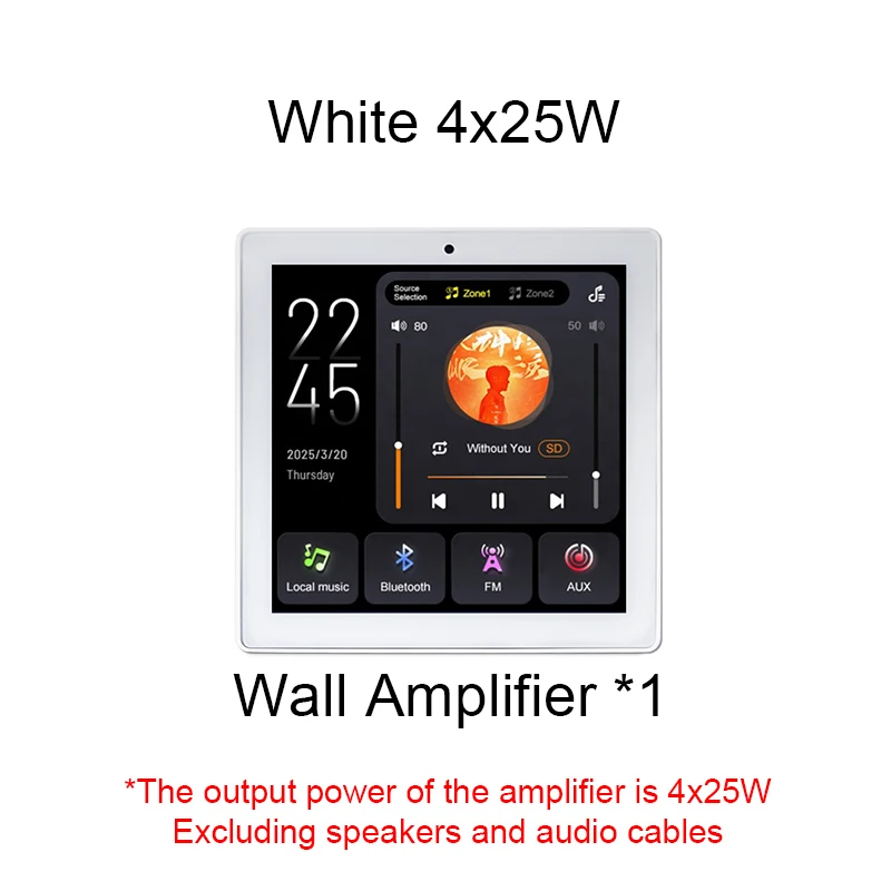 2-zone audio volume wandversterker, meertalig, 4 inch touchscreen, Bluetooth, TF, FM, geluidsgeregelde bedieningspaneel, plafondluidsprekersysteem