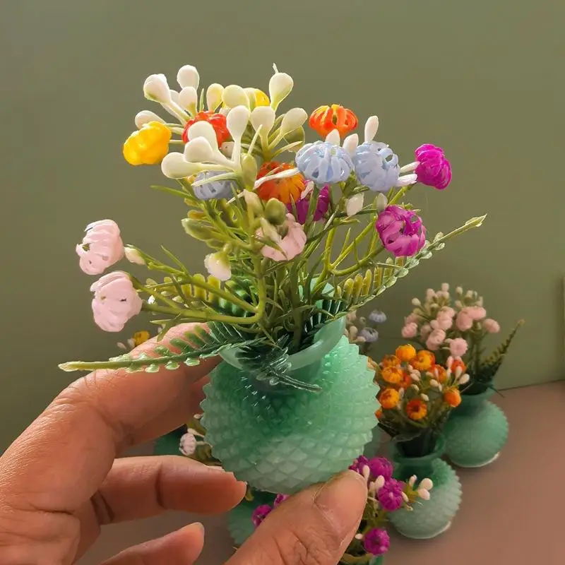 1Pcs Random 1:12 Dollhouse Simulation Vase Flower Outdoor DIY Accessories Miniature Resin Colorful Floral Plants Potted Model