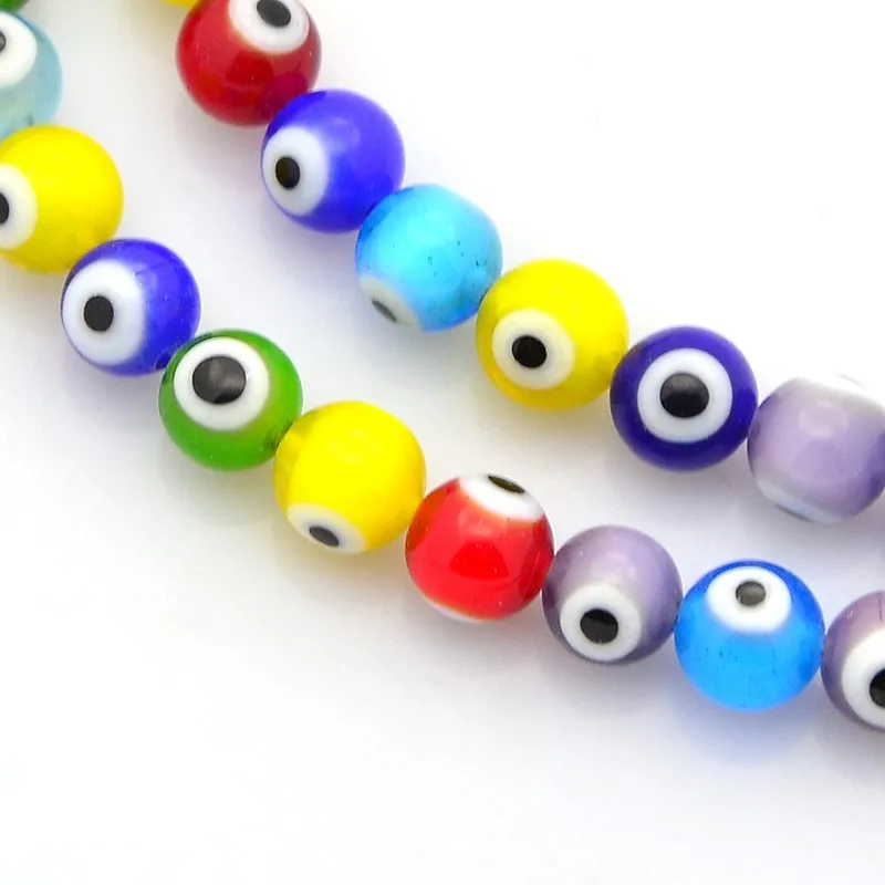 5 Strands 6mm Mixed Color Handmade Evil Eye Lampwork Round Beads