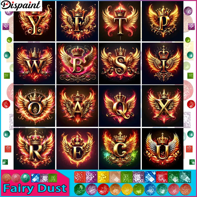 Dispaint Fairy Dust AB Square/Round Drill 5D DIY Diamond Painting "Letter Wings" Embroidery Cross Stitch Full Rhinestone Decor