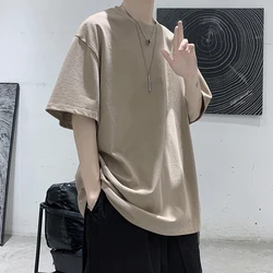 100% Cotton Short Sleeve Summer Oversized T-shirt For Men Solid Color Casual Basic O-Neck Women's T Shirts