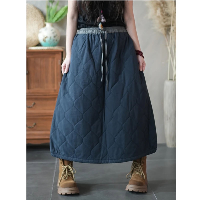 

Новое поступление 202, осенне-зимняя женская повседневная свободная юбка трапециевидной формы с эластичной резинкой на талии, теплые утолщенные хлопковые юбки до середины икры X114