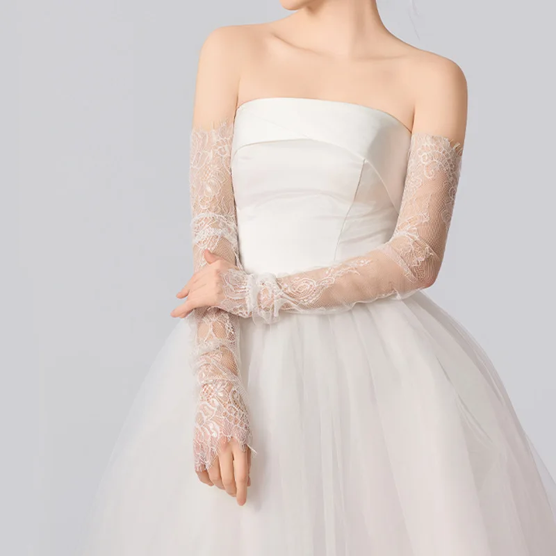 New 65cm elongated Long fingerless Wedding Bridal bridesmaid Lace Gloves Accessories Wedding Party Dress Arm warmer Sleeve