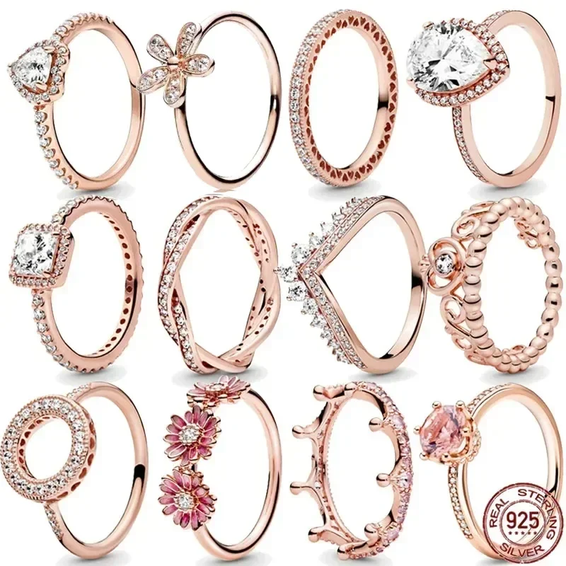 

Exquisite 925 sterling silver charming rose gold series fashionable zircon heart-shaped crown ring women's party gift
