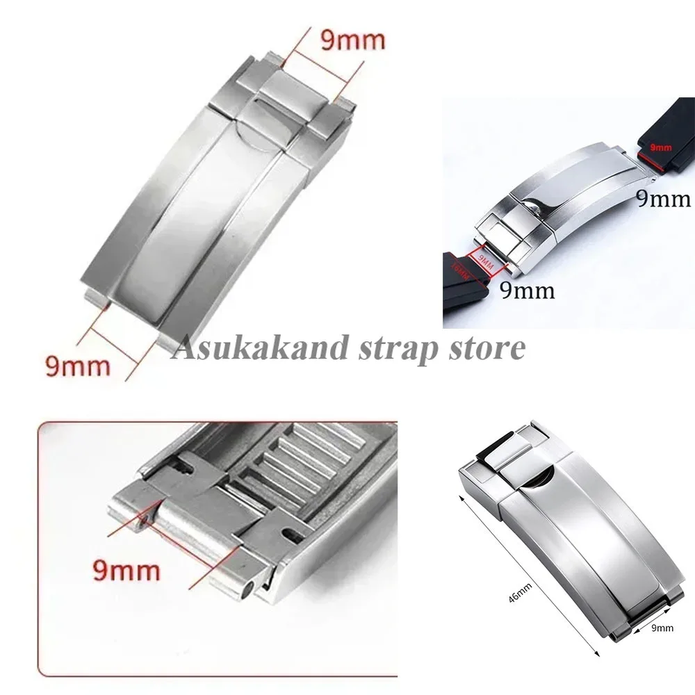 9x9mm Silver Gold Watch Buckle for Rolex DAYTONA SUBMARINER GMT WatchBand Clasp Stainless Steel Fine-tuning Pull Button Buckle