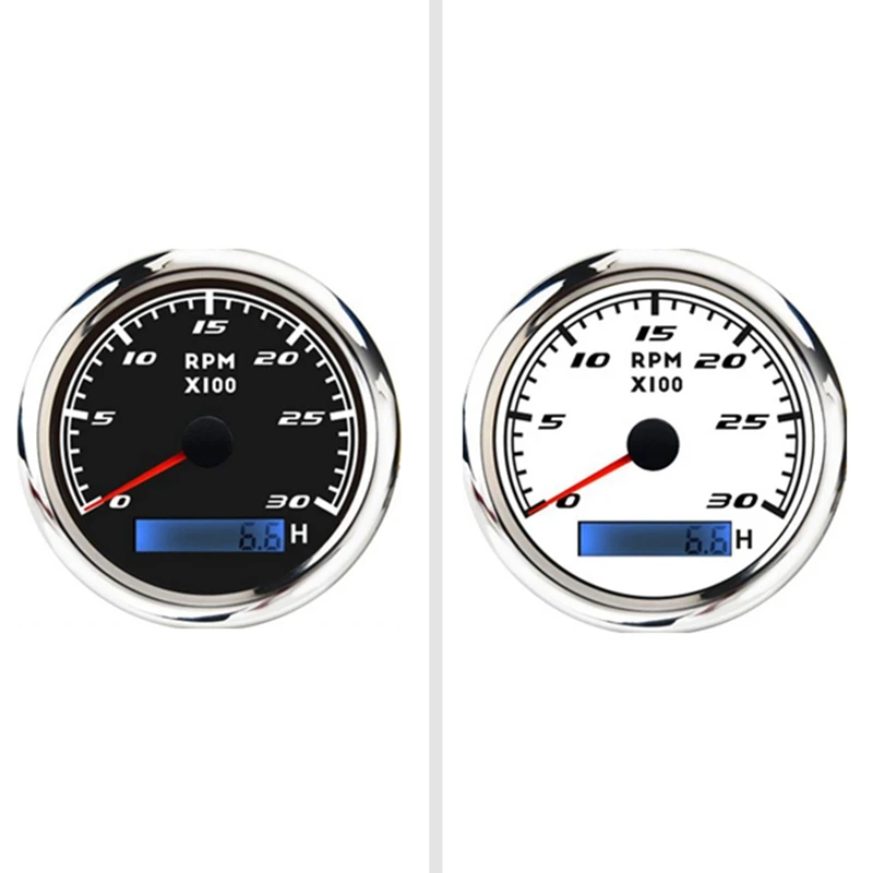 

85Mm Marine Tachometer LCD Hour Meter 0-3000 RPM Speedometer 12V / 24V With Red Backlight Odometer