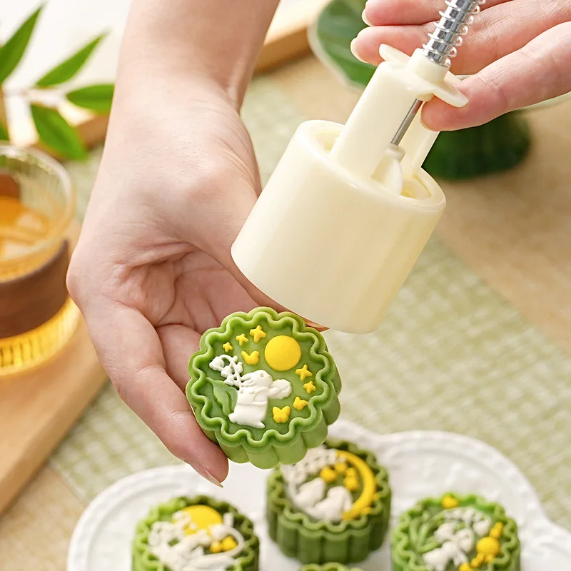 Orchid & Jade Rabbit Mooncake Mold Hand Press Food Grade Pastry Mold for Mung Bean Cake Home Baking Tool