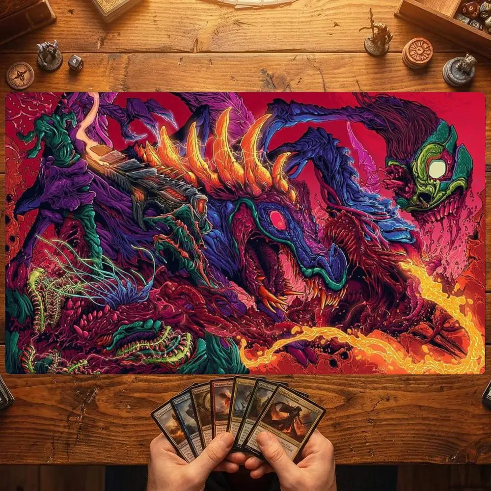 TCG Playmat Colorful Horned Demon Dragon Mouse Mat Anti-Slip Durable Stitched Edge 35X60CM Desk Mat Tapete Magic Card Game