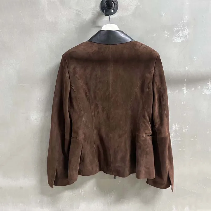 レディースコート 春 スエード レザー ジャケット ターンダウンカラー 服 新ファッション 2025 ショート丈 高品質