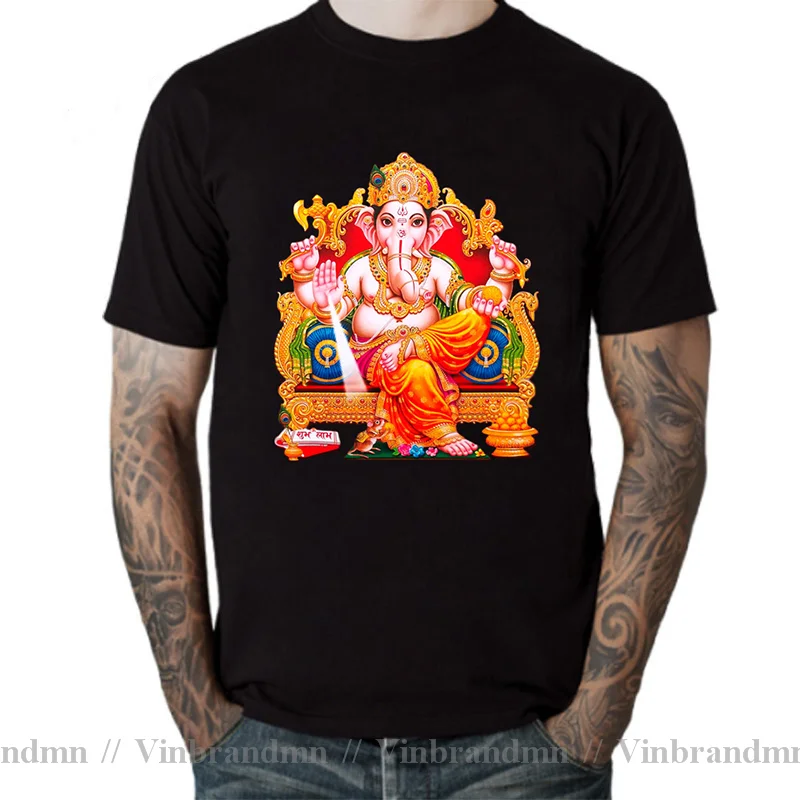 Ganesha 3D T Shirt Men's Cotton Awesome T-Shirts Round Collar Shiva Hindu God India Lingam Tee Short Sleeve Clothing Summer Tops