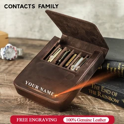 Estuche para pluma estilográfica hecho a mano de la familia de CONTACT, soporte de cuero genuino, estuche para lápices, caja para bolígrafos Retro, organizador, escuela, oficina, hombres y mujeres