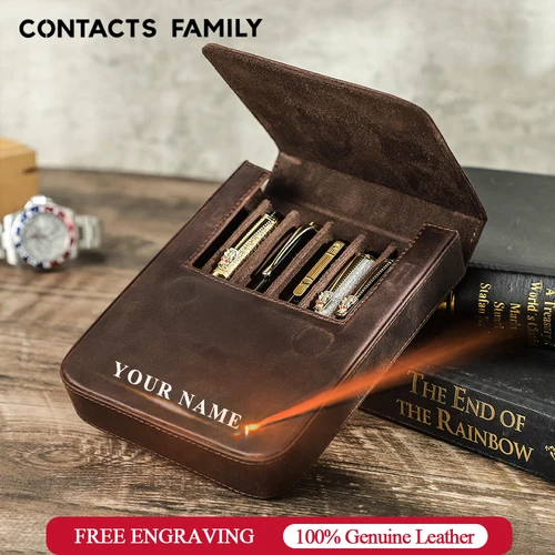 Imagen 1 del producto Estuche para pluma estilográfica hecho a mano de la familia de CONTACT, soporte de cuero genuino, estuche para lápices, caja para bolígrafos Retro, organizador, escuela, oficina, hombres y mujeres