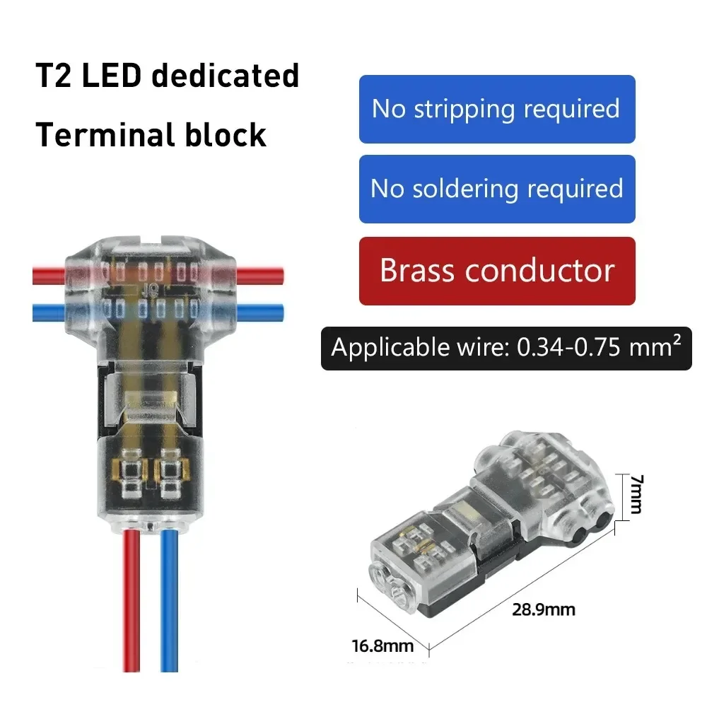Universal T Type Quick Splice Low Voltage Wire Connector Solderless No Stripping Tool Free One Pin Two Way Mini Terminal Join view 2