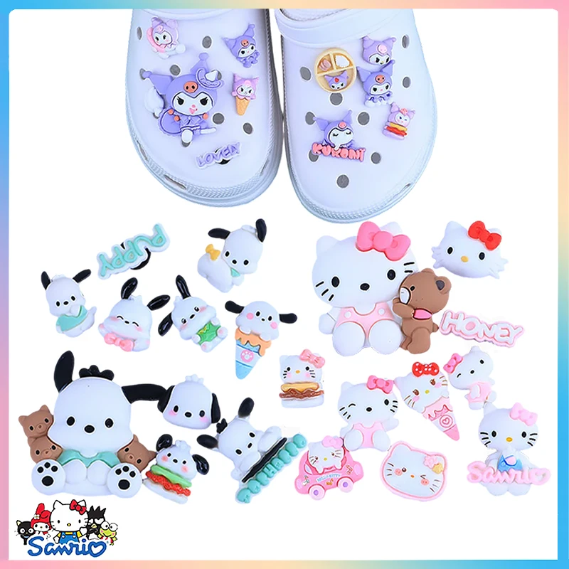 Multiple Styles 1Set Sanrios Decorations Charms Accessories Diy Hello Kitty Cinnamoroll Kuromi Sandals Decorate Gifts Toys