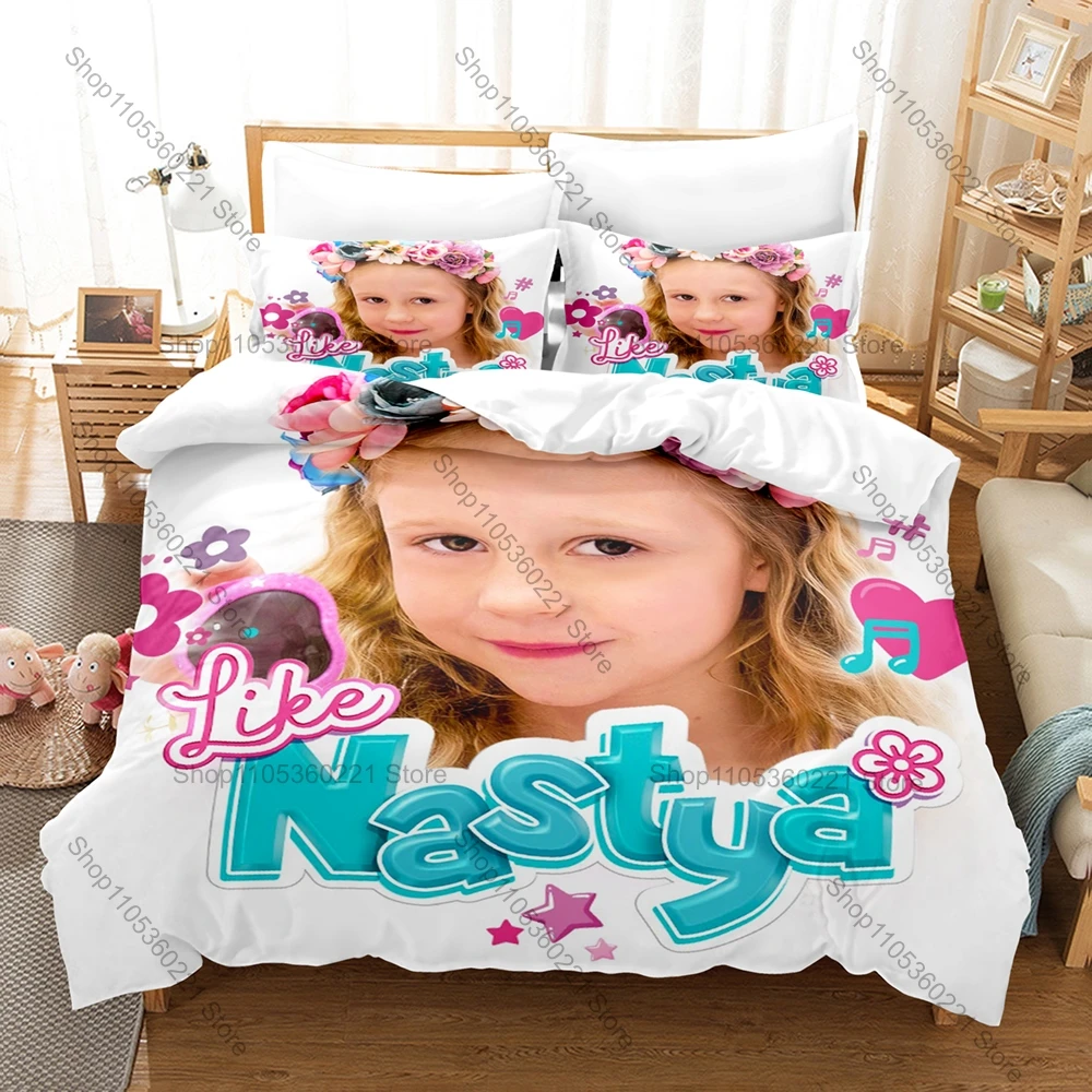 Cool Soft Polyester Microfiber Like Nastya Playful Kids Influencer Themed 3PCS Bedding 1 Duvet Cover + 2 Pillowcases All Season