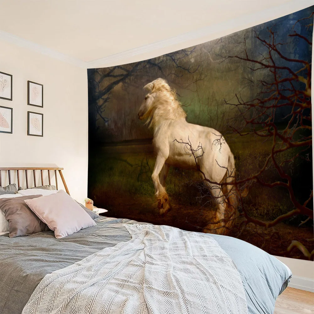 

European style warhorse art tapestry, home wall hanging fabric, studio background fabric, hippie, cartoon room wall decoration
